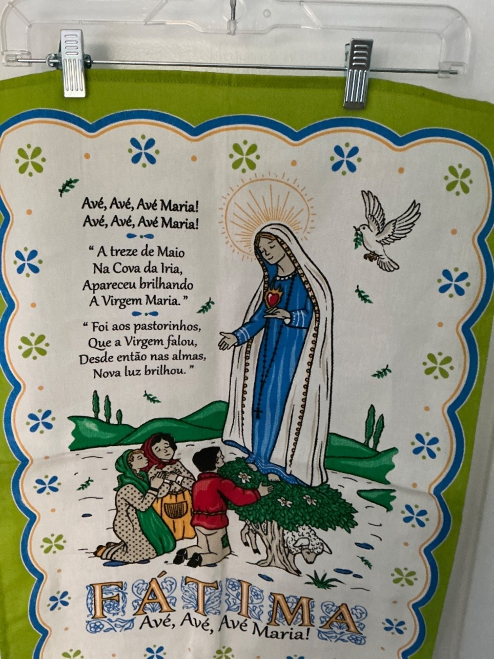 Vintage Our Lady of Fátima Linen Tea Towel | Portuguese Religious Wall Hanging | - Picture 2 of 3